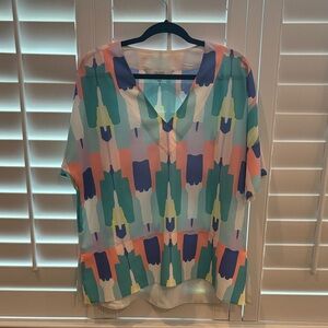 CROSBY by Mollie Burch Abstract Multicolor V-Neck Tunic